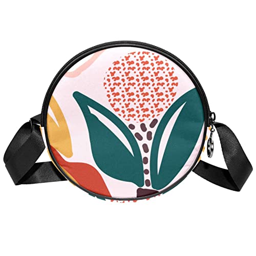 Abstract Modern Organic Shapes Floral Pattern Crossbody Bag for Women Teen Girls Round Canvas Shoulder Bag Purse Tote Handbag Bag