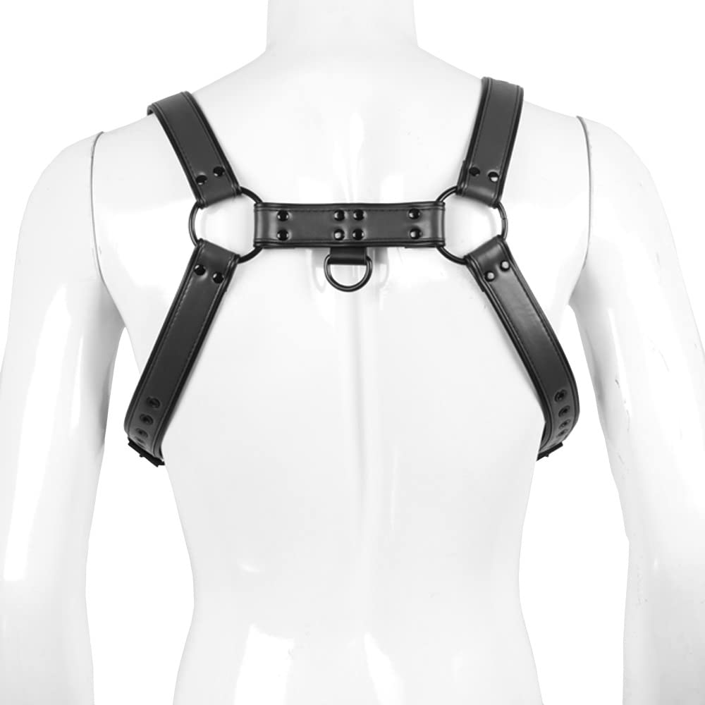 QUYUWOWO Harness for Man Adjustable Leather Harness Body Chest Black Rivets Harness Punk Belt Clubwear Costume