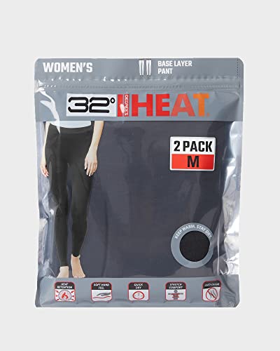 32 Degrees Women's 2 Pack Performance Ultra Light Thermal Baselayer Legging Pant, BLACK/BLACK, Large