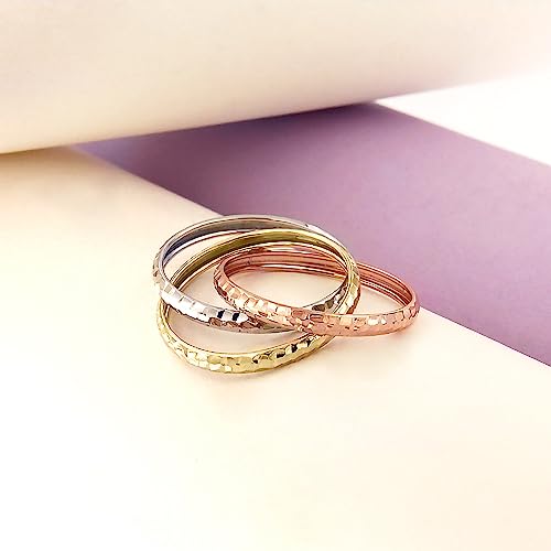 Lucchetta - 14K Tri-Gold White Rose Yellow Rolling Italian Ring, Size 5-10, Italian Womens Gold Rings from Italy