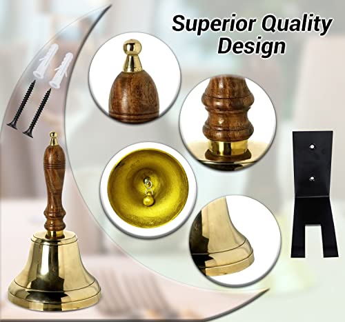 ARSUK Hand Bell for Adults, Wooden Handle Large Ringing Call Bells for Sick Person, Seniors, Teachers, Patients, Wedding, Santa, Christmas, Services 23.8 x 10.7 x 10.5, 240gm (4" Brass)