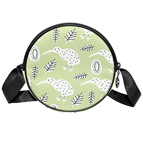 Kiwi Bird Green Crossbody Bag for Women Teen Girls Round Canvas Shoulder Bag Purse Tote Handbag Bag