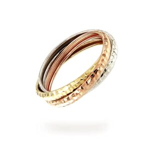 Lucchetta - 14K Tri-Gold White Rose Yellow Rolling Italian Ring, Size 5-10, Italian Womens Gold Rings from Italy