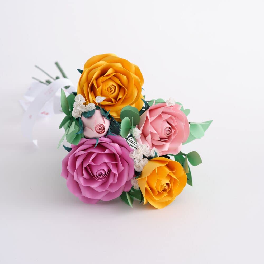 Lovepop Handcrafted Paper Flowers: Pink and Yellow Roses (6 Stems) - Unique 3D Floral Bouquet – Long Lasting Paper Roses for Valentine’s or Mother’s Day