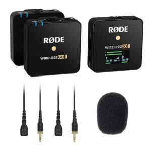 rode microphones wireless go ii dual channel wireless microphone system bundle lavalier ii omnidirectional lav mic and 3-pack foam windscreen