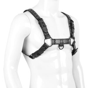 QUYUWOWO Harness for Man Adjustable Leather Harness Body Chest Black Rivets Harness Punk Belt Clubwear Costume