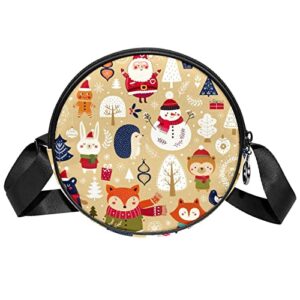 animals & santa snowman crossbody bag for women teen girls round canvas shoulder bag purse tote handbag bag