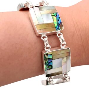 Swimmi Natural Abalone Shell Two Tones Mother of Pearl 925 Sterling Silver Bracelet Handmade Women Jewelry SF026