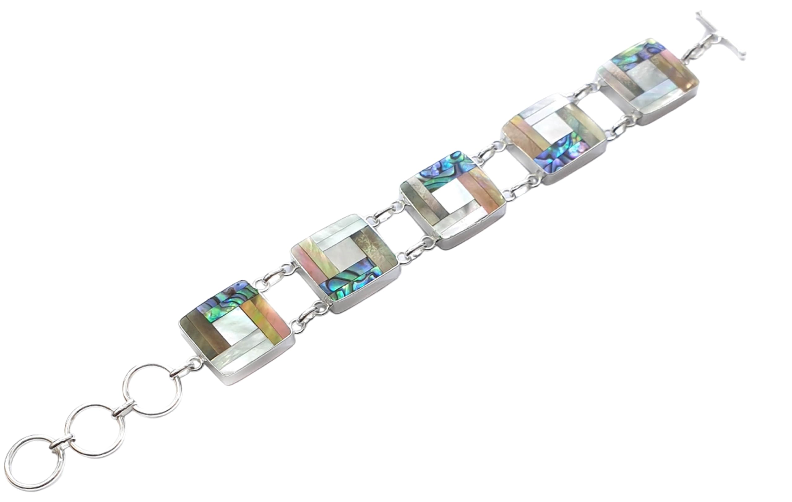 Swimmi Natural Abalone Shell Two Tones Mother of Pearl 925 Sterling Silver Bracelet Handmade Women Jewelry SF026