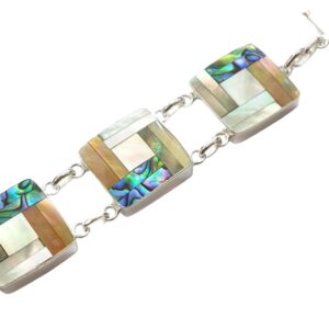 Swimmi Natural Abalone Shell Two Tones Mother of Pearl 925 Sterling Silver Bracelet Handmade Women Jewelry SF026