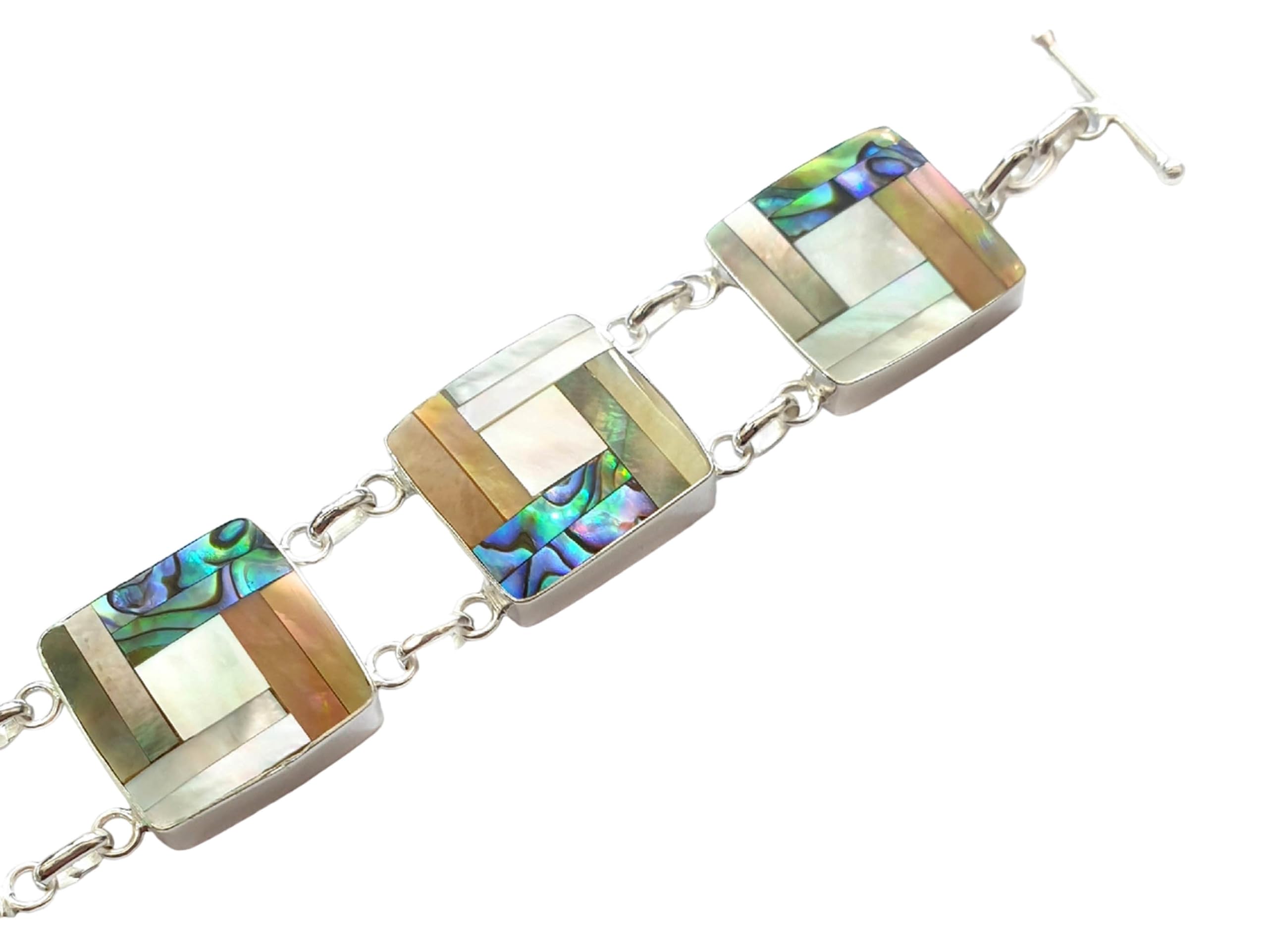 Swimmi Natural Abalone Shell Two Tones Mother of Pearl 925 Sterling Silver Bracelet Handmade Women Jewelry SF026