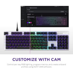 NZXT Function TKL – Tenkeyless USB Gaming Keyboard – Gateron Red Mechanical Switches: Linear, Fast, and Quiet – Hot-Swappable – RGB Backlit – Aluminum Top Plate – Wrist Rest – White