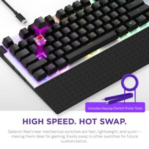 NZXT Function TKL – Tenkeyless USB Gaming Keyboard – Gateron Red Mechanical Switches: Linear, Fast, and Quiet – Hot-Swappable – RGB Backlit – Aluminum Top Plate – Wrist Rest – White