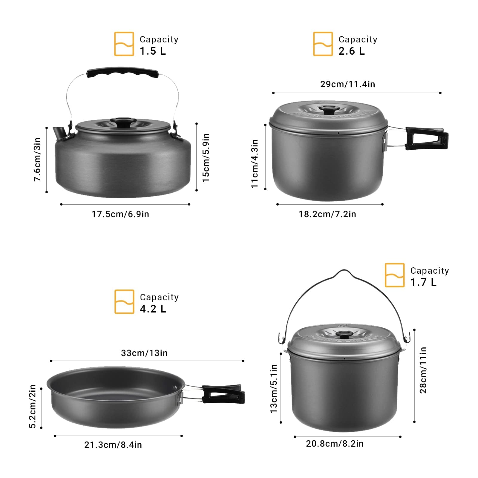 Bulin 24/12/9/4 Pcs Camping Cookware Mess Kit Nonstick Backpacking Cooking Set Lightweight CookwareSets Outdoor Cook Gear for Family Hiking Picnic