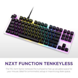 NZXT Function TKL – Tenkeyless USB Gaming Keyboard – Gateron Red Mechanical Switches: Linear, Fast, and Quiet – Hot-Swappable – RGB Backlit – Aluminum Top Plate – Wrist Rest – White