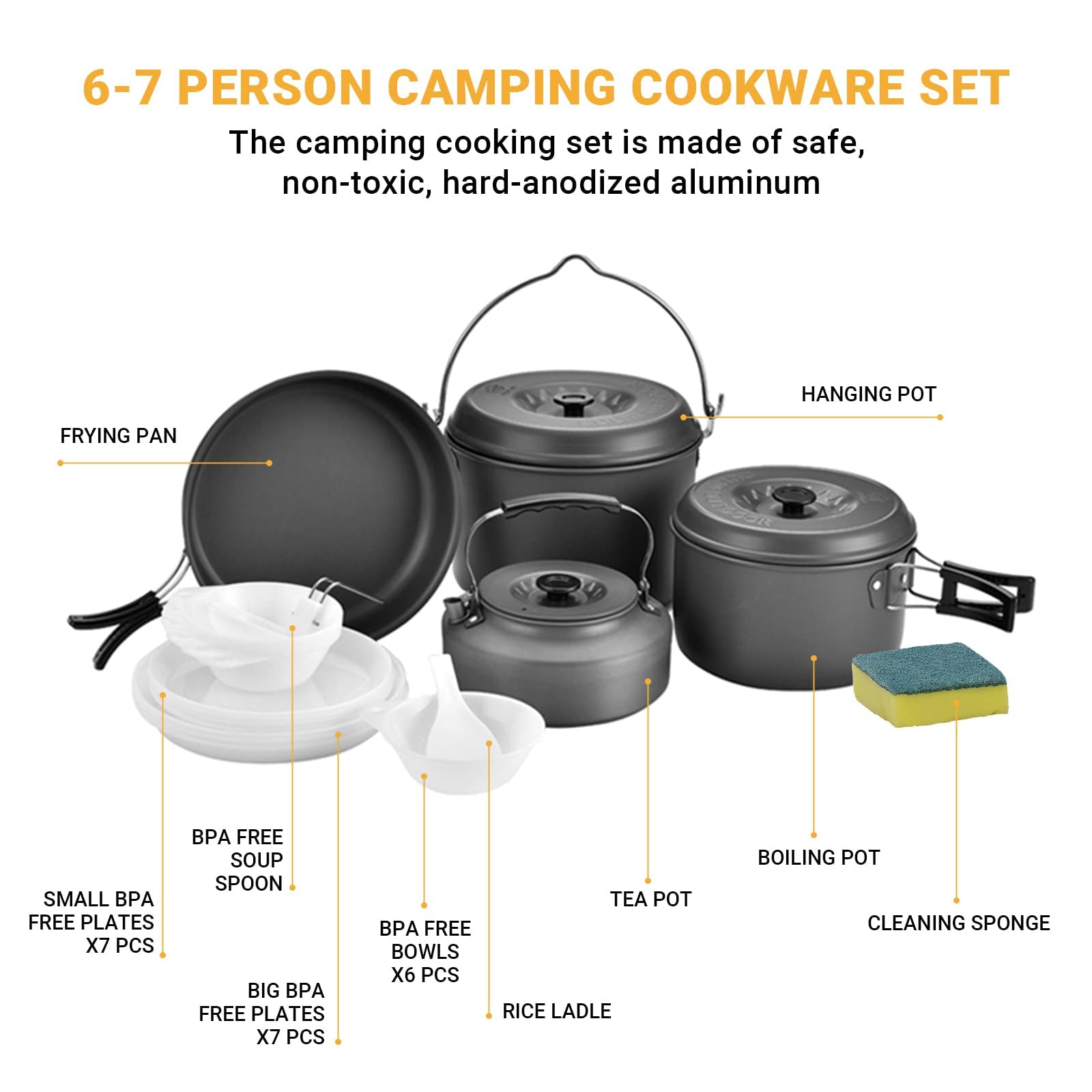 Bulin 24/12/9/4 Pcs Camping Cookware Mess Kit Nonstick Backpacking Cooking Set Lightweight CookwareSets Outdoor Cook Gear for Family Hiking Picnic