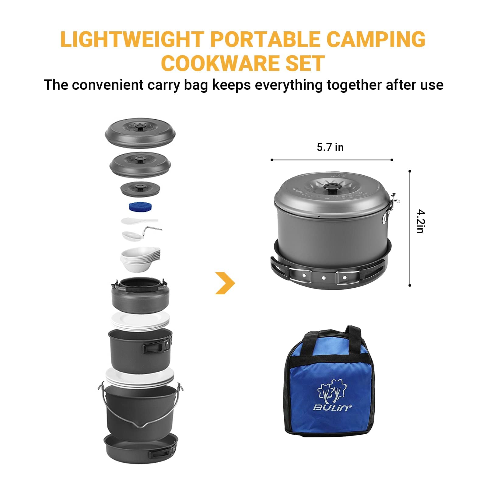 Bulin 24/12/9/4 Pcs Camping Cookware Mess Kit Nonstick Backpacking Cooking Set Lightweight CookwareSets Outdoor Cook Gear for Family Hiking Picnic