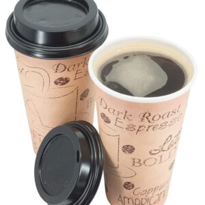 ECODESIGN-US 20 Ounce Disposable Paper Coffee Hot Cups with Black Lids - 50 Sets - Coffee Latte Macchiato To Go Extra Large Portion