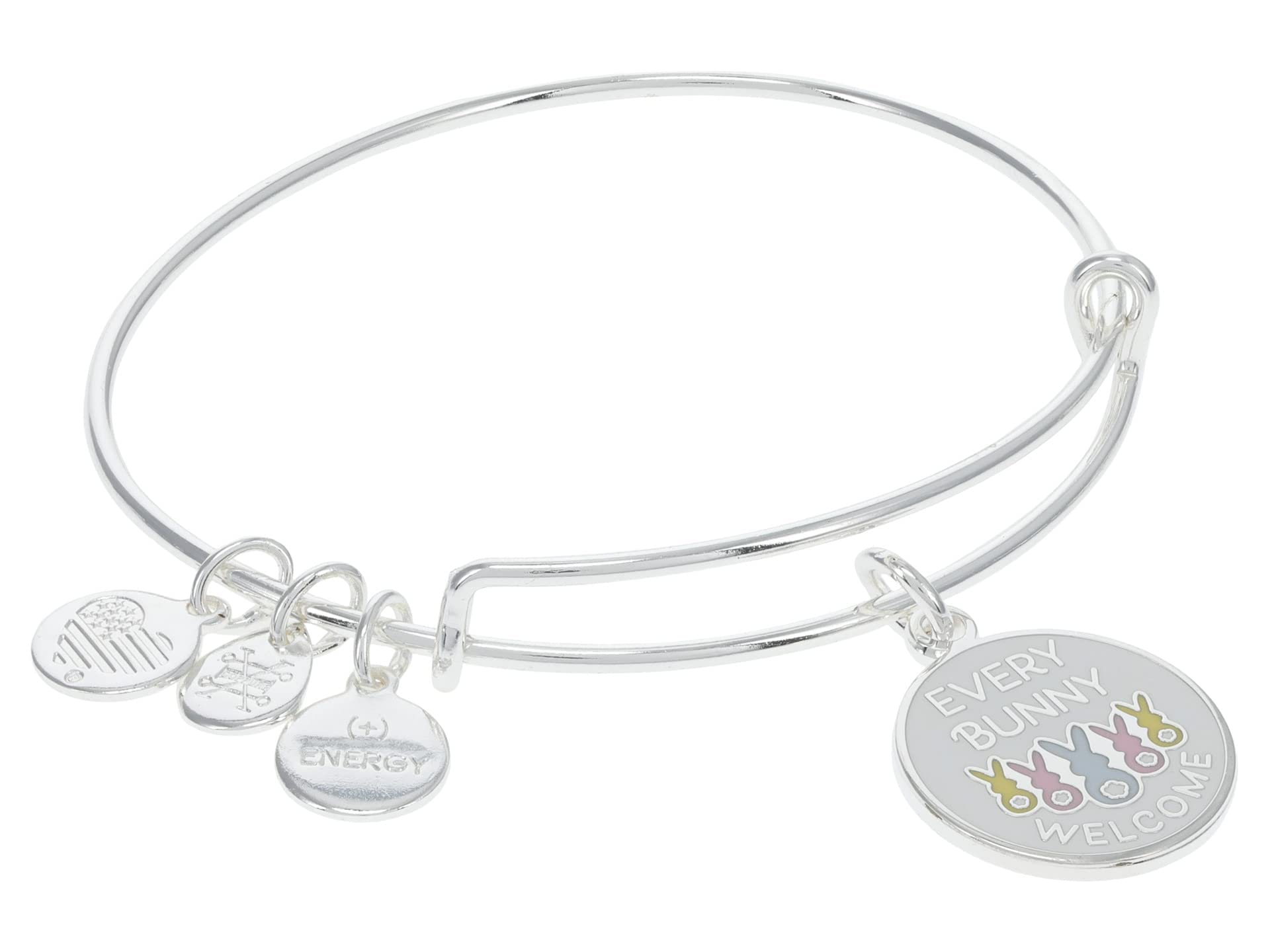 Alex and Ani AA612922Expandable Bangle BraceletSS,Words are Powerful, Every Bunny Welcome Expandable Bangle Bracelet,Shiny Silver,Multi,Bracelet