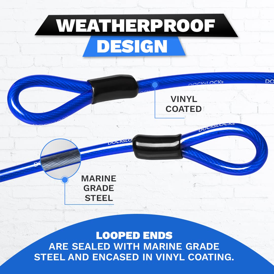 DocksLocks Weatherproof Coiled Security Cable (5ft to 25ft Lengths) with Reinforced Looped Ends, Anti-Theft Protection for Kayaks, Bikes, Paddleboards, Outdoor Equipment, Bicycles and More 5ft