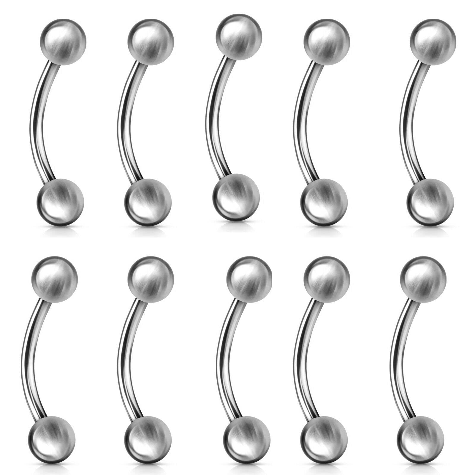 10 Pc 14g 3/8" Surgical Steel Ball End Eyebrow Rings Curved Barbells Piercing