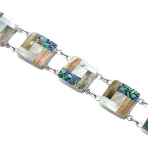 Swimmi Natural Abalone Shell Two Tones Mother of Pearl 925 Sterling Silver Bracelet Handmade Women Jewelry SF026