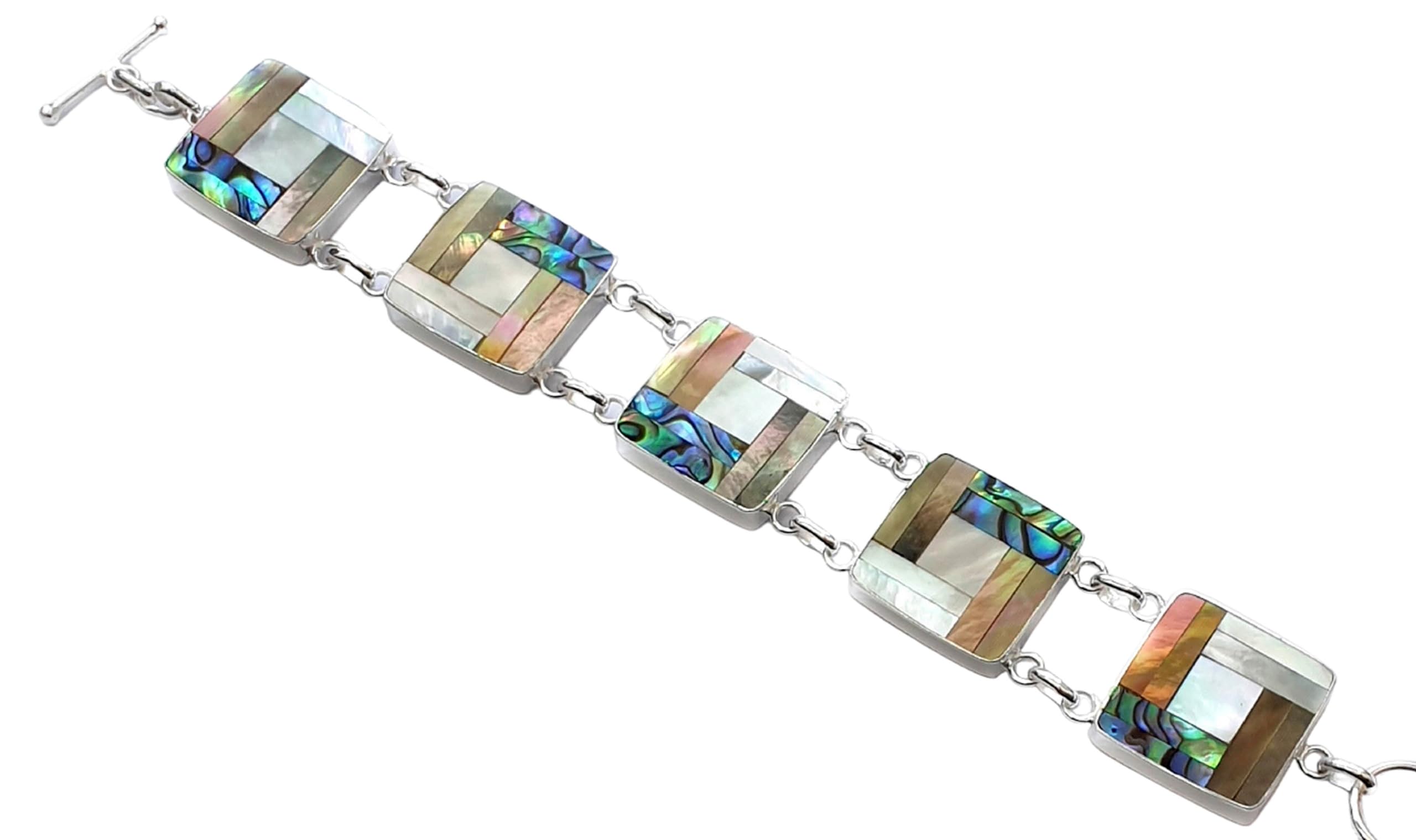 Swimmi Natural Abalone Shell Two Tones Mother of Pearl 925 Sterling Silver Bracelet Handmade Women Jewelry SF026