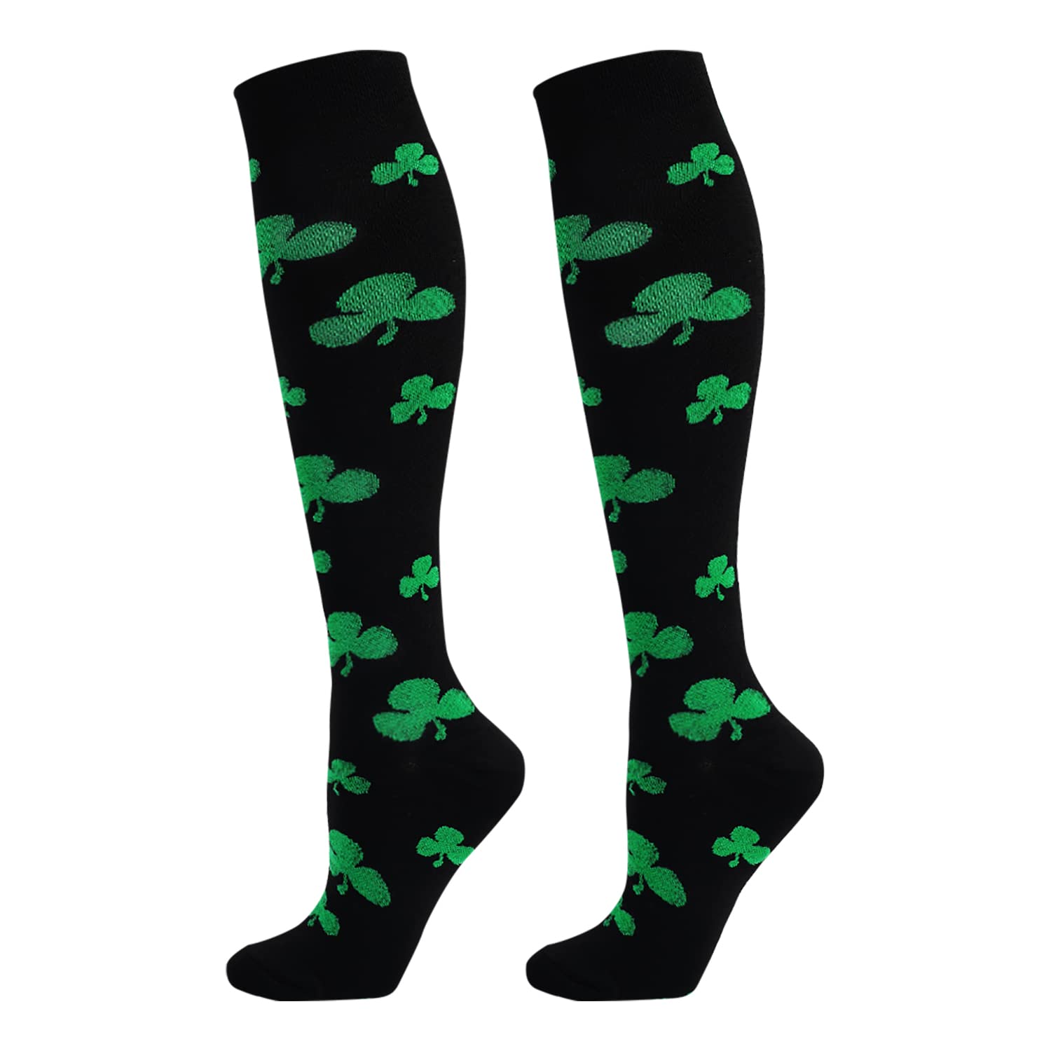 Junely St Patricks Day Compression Socks for Women Knee High Shamrock Stockings for Running Work Support Nurses Pregnancy Irish Gifts Green