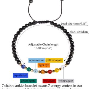 Jewever 7 Chakra Bracelets for Women Real Stone Lucky Rope Crystal Bead Bracelet Crystals and Healing Stones Jewelry Birthday Gifts (Black Obsidian)