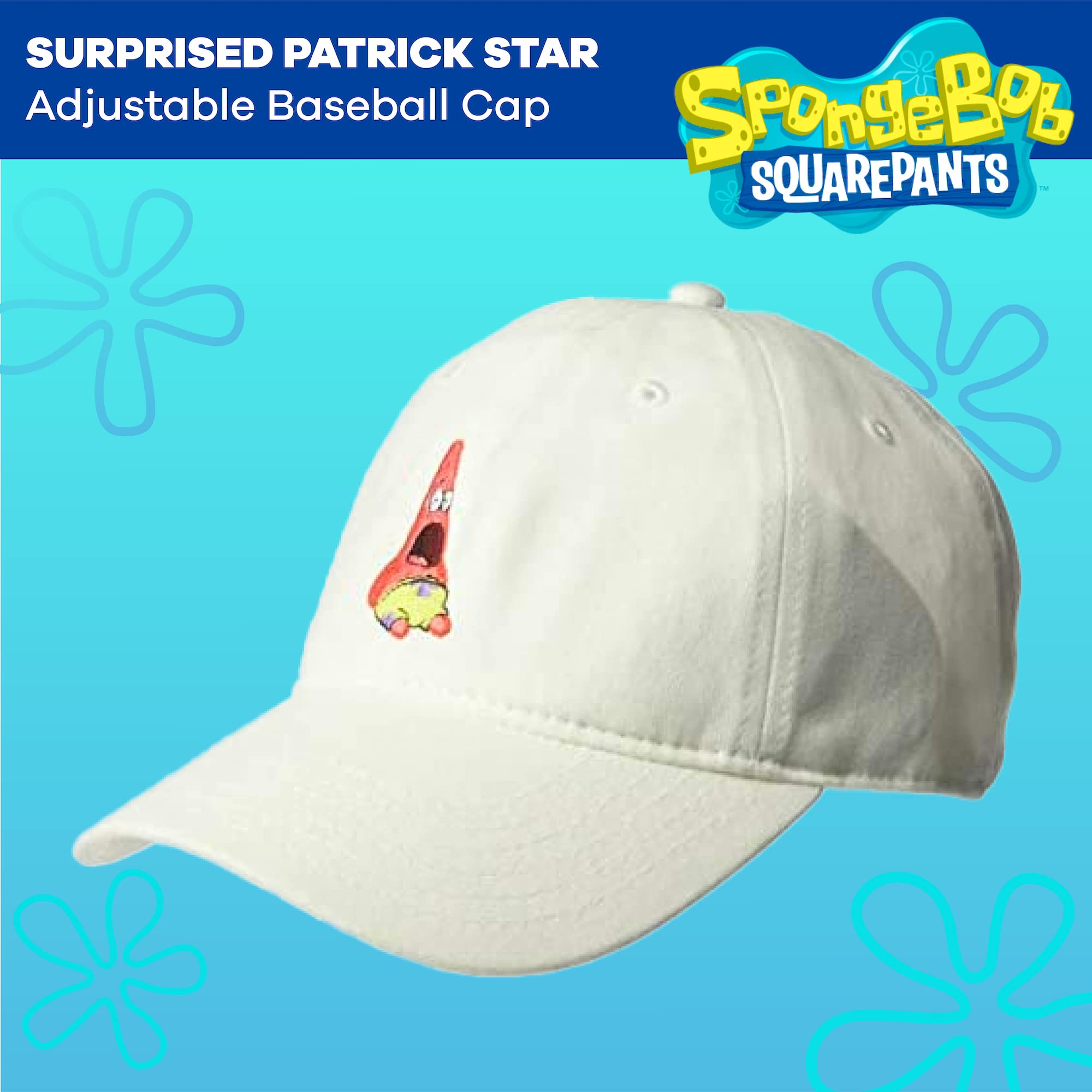 Spongebob Squarepants Dad Hat, Patrick Star Cotton Adult Baseball Cap with Curved Brim, White, One Size