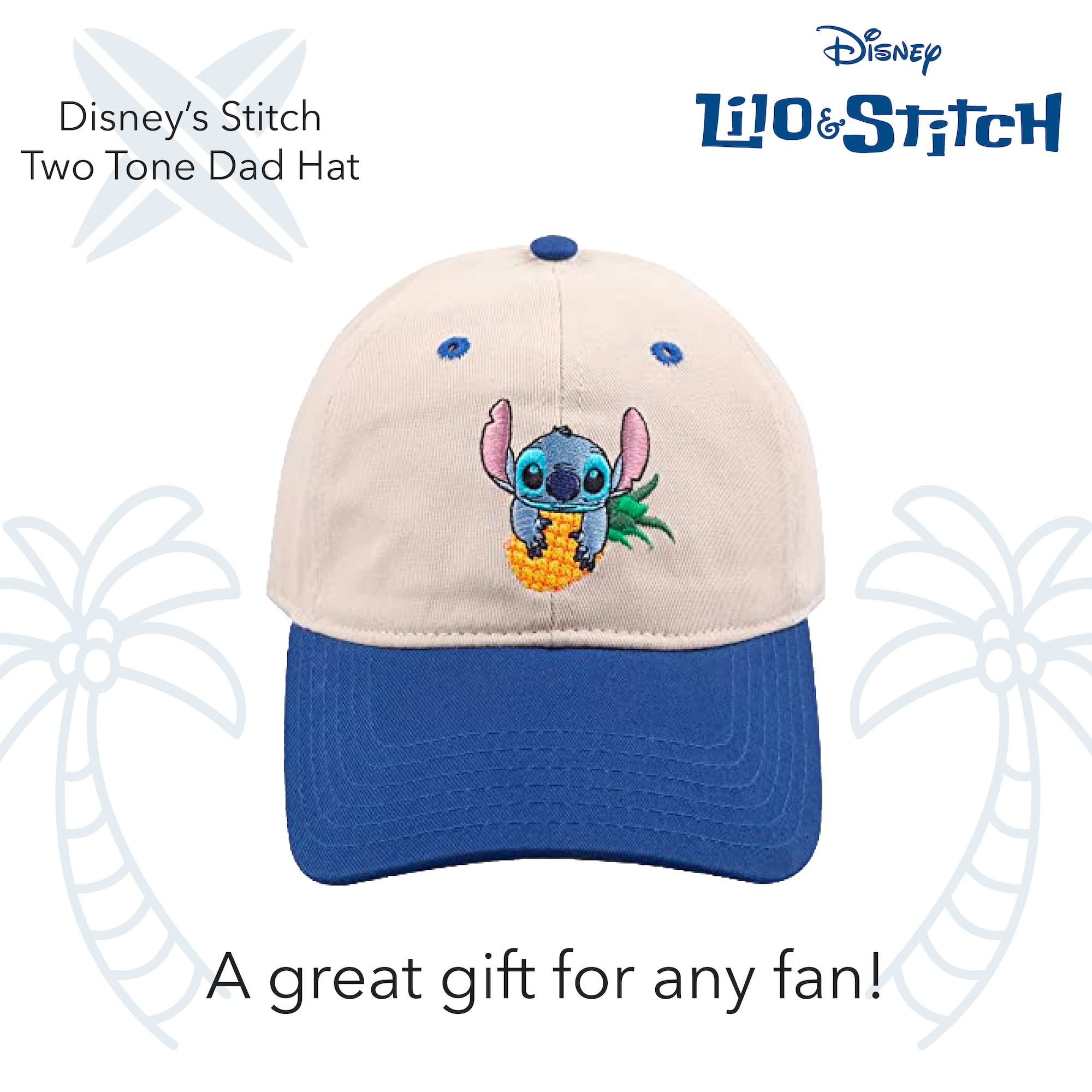 Disney Stitch Dad Hat, Adjustable Cotton Baseball Cap with Curved Brim, Navy Blue, One Size