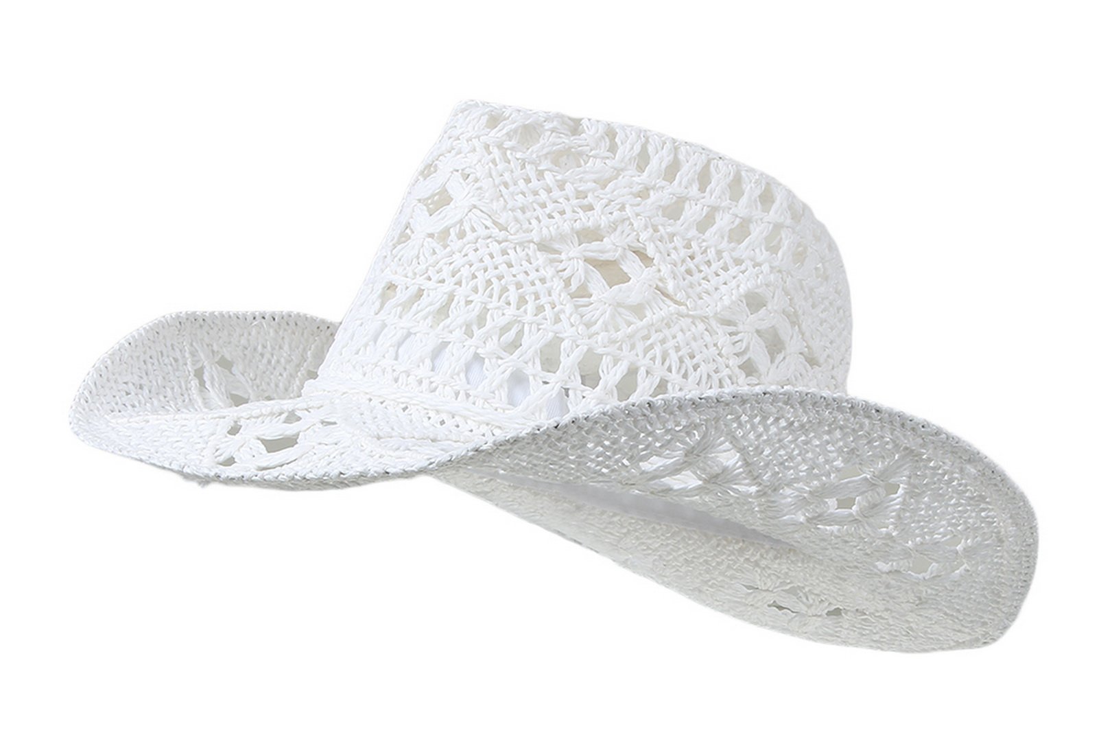 GEMVIE Men & Women's Summer Cowboy Cowgirl Straw Hat Hollow Out Style Roll Up Brim Cowboy Sun Hat White