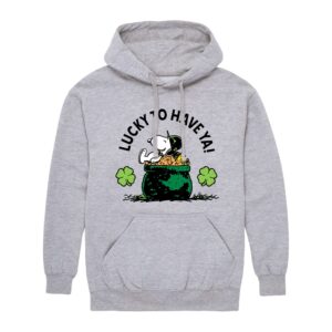 hybrid apparel - peanuts - snoopy's st. patrick's day - men's pullover hooded fleece sweatshirt - size 2 x-large