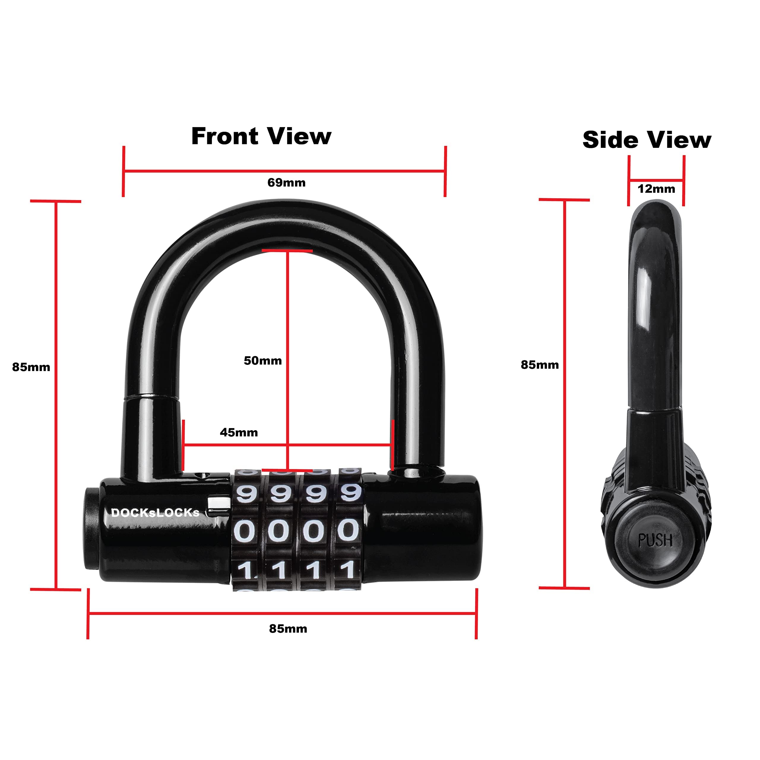 DocksLocks Security Cable Lock Set (5' to 25') Looped Ends, Weatherproof, Keyless Compact U-Lock with Combination, Anti-Theft for Bikes, Equipment 5ft