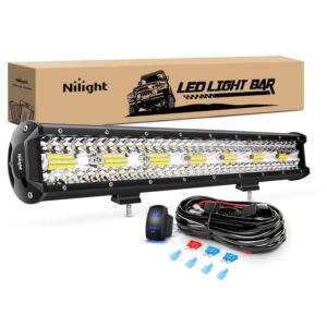 nilight 20 inch 420w led light bar triple row flood spot combo 42000lm driving boat led off road lights with 12v on/off 5 pin rocker switch 16awg wiring harness kit, 2 years warranty