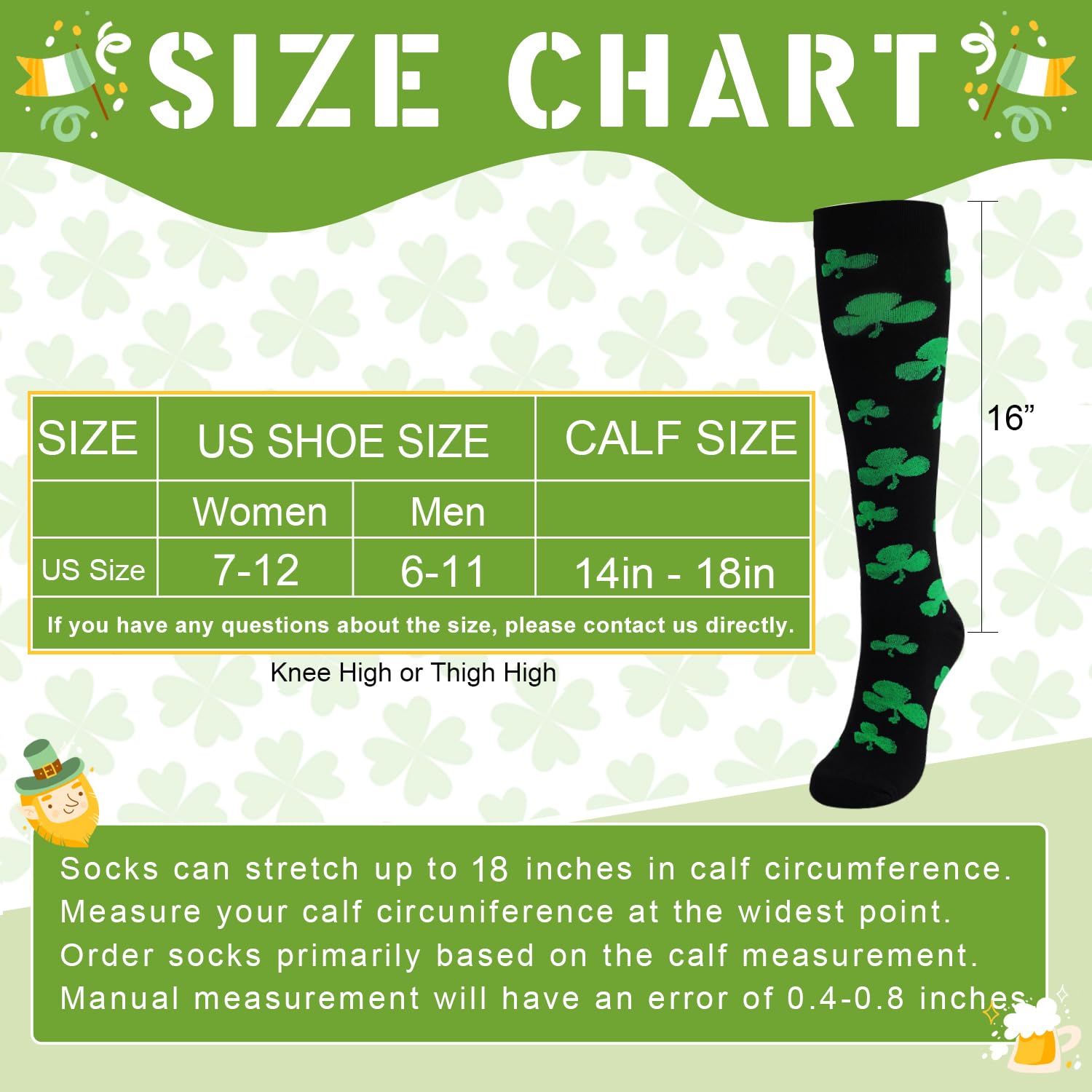 Junely St Patricks Day Compression Socks for Women Knee High Shamrock Stockings for Running Work Support Nurses Pregnancy Irish Gifts Green