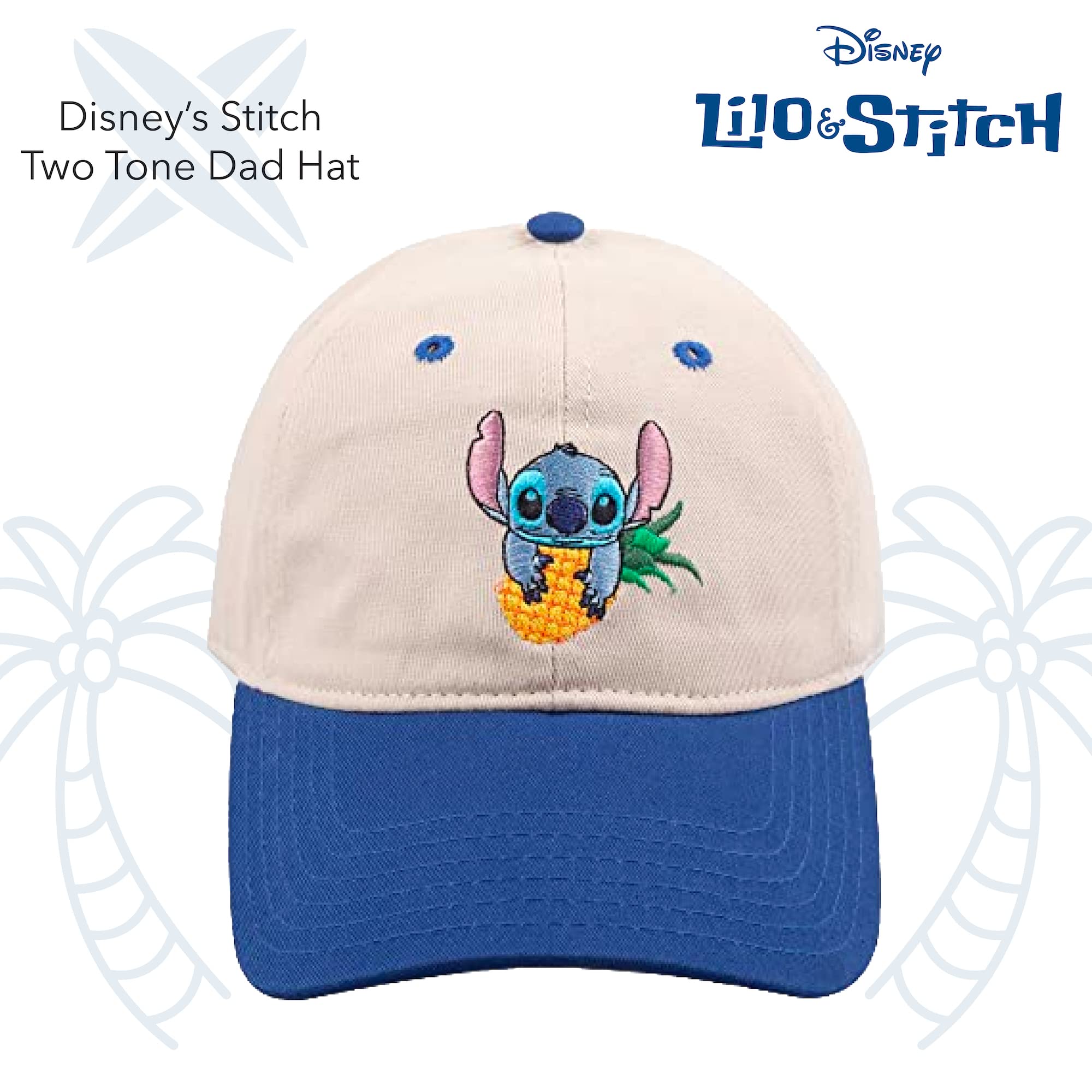 Disney Stitch Dad Hat, Adjustable Cotton Baseball Cap with Curved Brim, Navy Blue, One Size