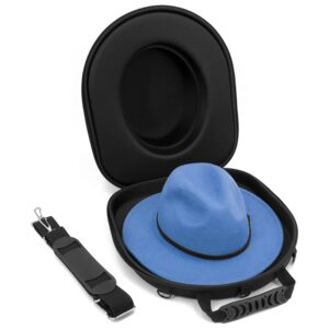 casematix hat case for fedora, panama, bowler hats and more - hard shell hat travel case with carry strap, luggage strap and id card slot, hat carrier for hats with up to 3" brim