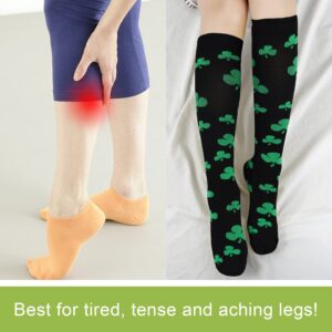 Junely St Patricks Day Compression Socks for Women Knee High Shamrock Stockings for Running Work Support Nurses Pregnancy Irish Gifts Green