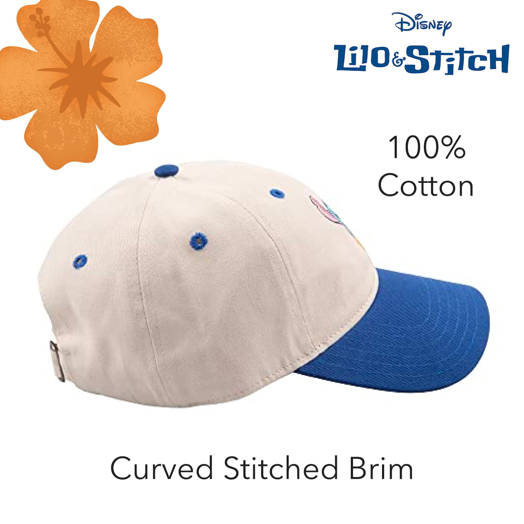 Disney Stitch Dad Hat, Adjustable Cotton Baseball Cap with Curved Brim, Navy Blue, One Size