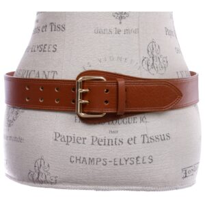 beltiscool Women's Litchi Veined Double Stitch Double Hole Tapered Leather Belt, Tan | small-30