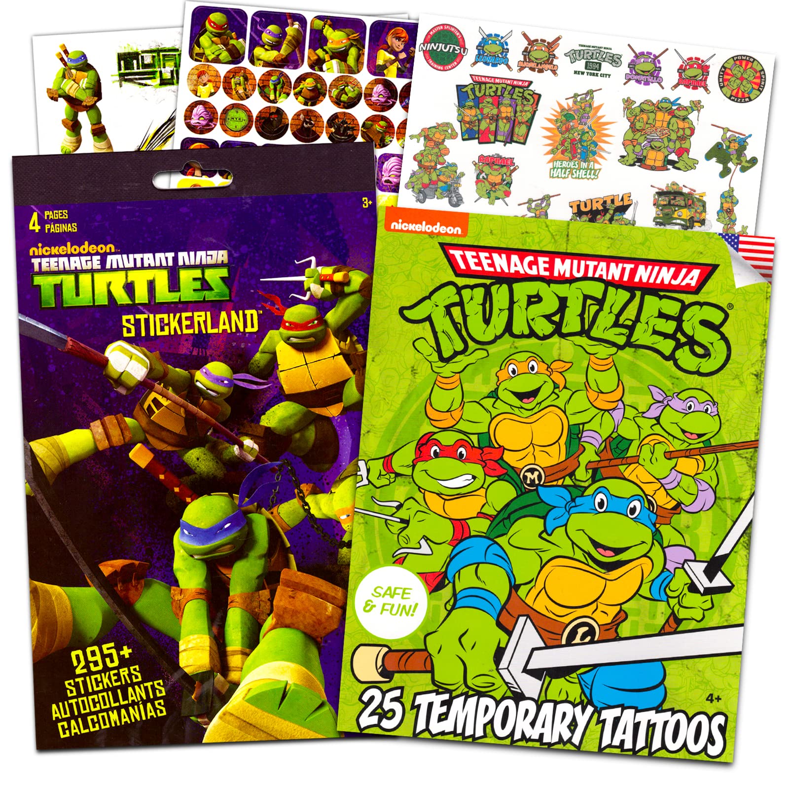 Nick Shop Teenage Mutant Ninja Turtles Stickers and Tattoos Super Set ~ Bundle with 300 TMNT Stickers and 25 TMNT Temporary Tattoos for Boys Girls Kids (Ninja Turtles Party Supplies)