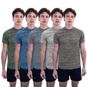 [5 Pack] Men’s Dry-Fit Active Athletic Crew Neck T Shirts Running Workout Gym Tee Top