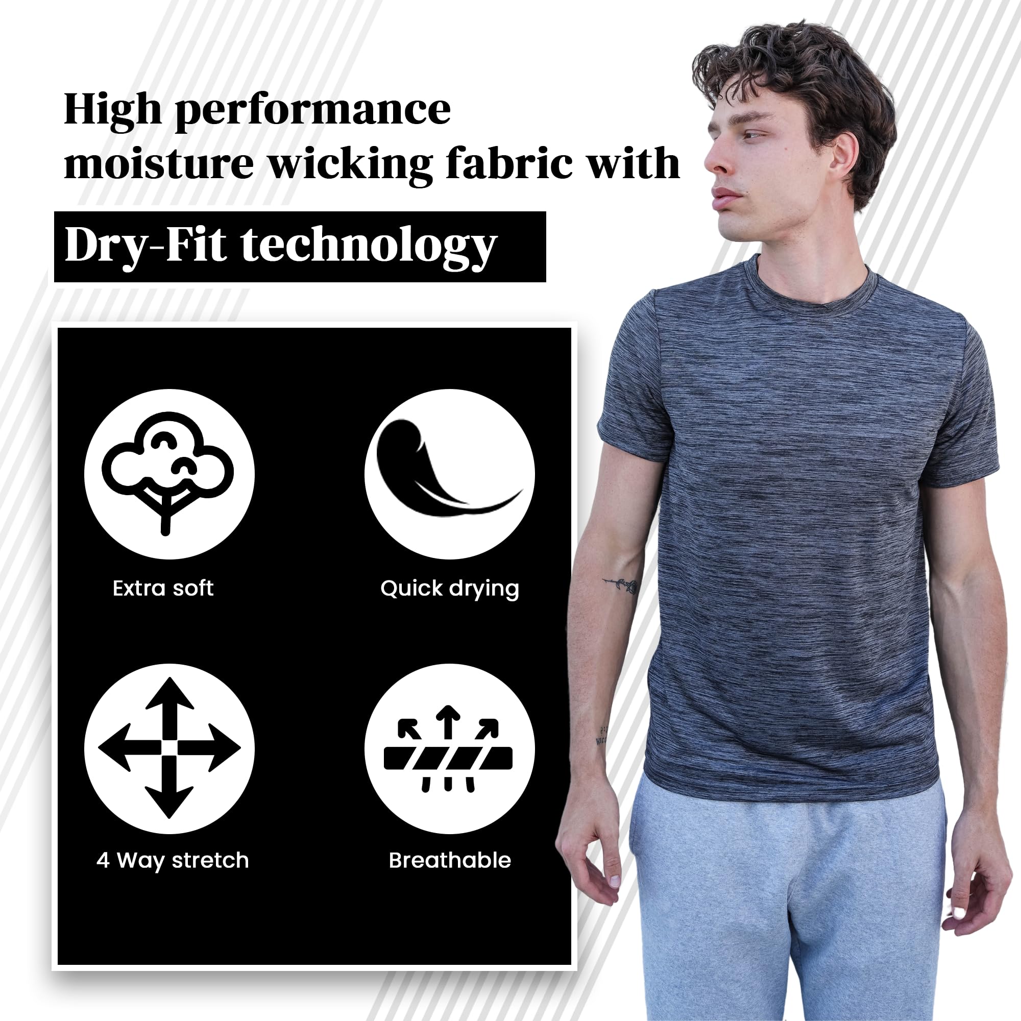 SPXTREME [5 Pack Men’s Dry-Fit Active Athletic Crew Neck T Shirts Running Workout Gym Tee Top