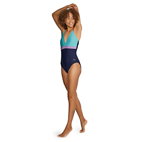 Speedo Women's Standard Swimsuit One Piece Adjustable Crossback Contemporary Cut, Porcelain, 8