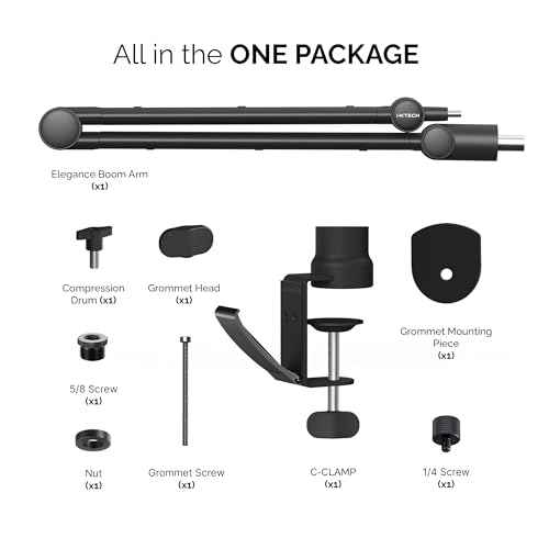 IXTECH Microphone Boom Arm with Desk Mount, 360° Rotatable, Adjustable and Foldable Scissor Mounting for Podcast, Video Gaming, Radio and Studio Audio, Sturdy and Universal - Elegance Model