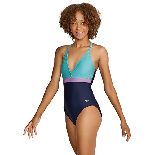 Speedo Women's Standard Swimsuit One Piece Adjustable Crossback Contemporary Cut, Porcelain, 8