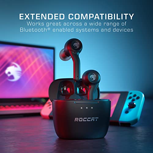 ROCCAT Syn Buds Air True Wireless Earbuds for Mobile Gaming with Dual-Microphones, for Nintendo Switch, Windows, 7, 8.1, 10, 11, Mac, iPad, and iPhone – Black