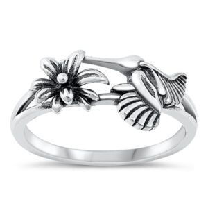 closeoutwarehouse sterling silver hummingbird with flower ring size 8