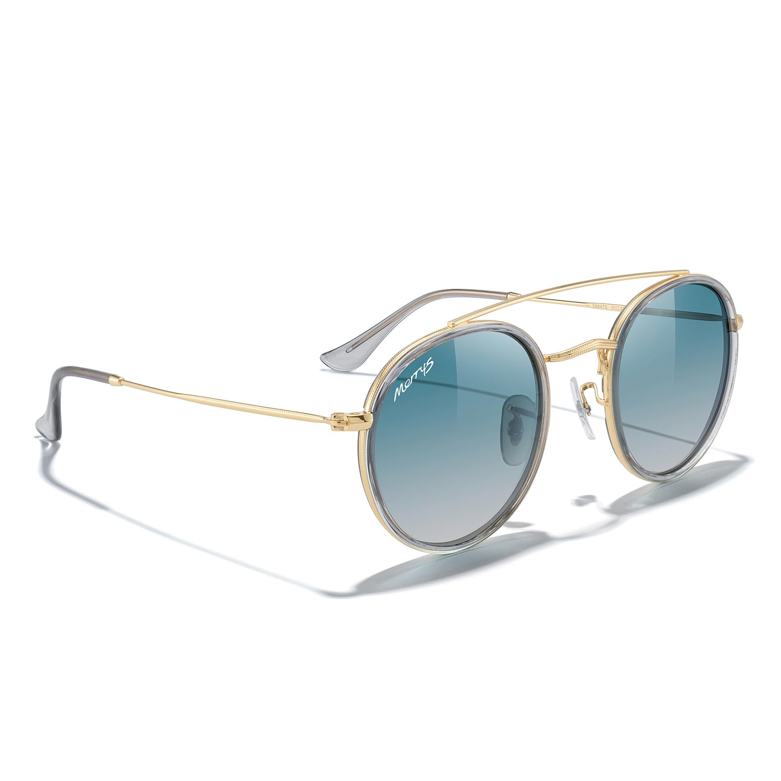 MERRY'S Retro Round Polarized Sunglasses - Unisex Double Bridge Sun Glasses